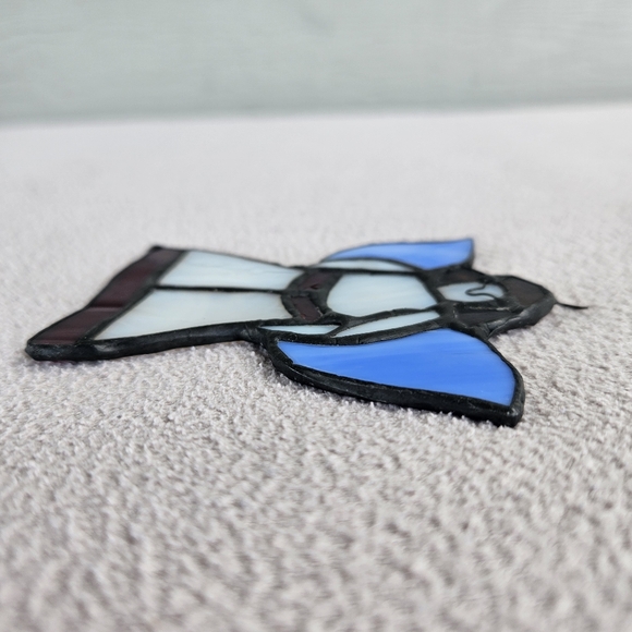 Stained Glass Angel Suncatcher Hanging Blue White Metal 3.5" Handcrafted - Picture 3 of 10